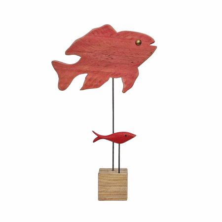 Escultura con pez coral y pez rojo